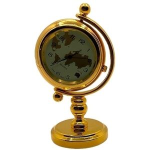 Gold Tabletop Vintage Decorative Mini Clock World Map